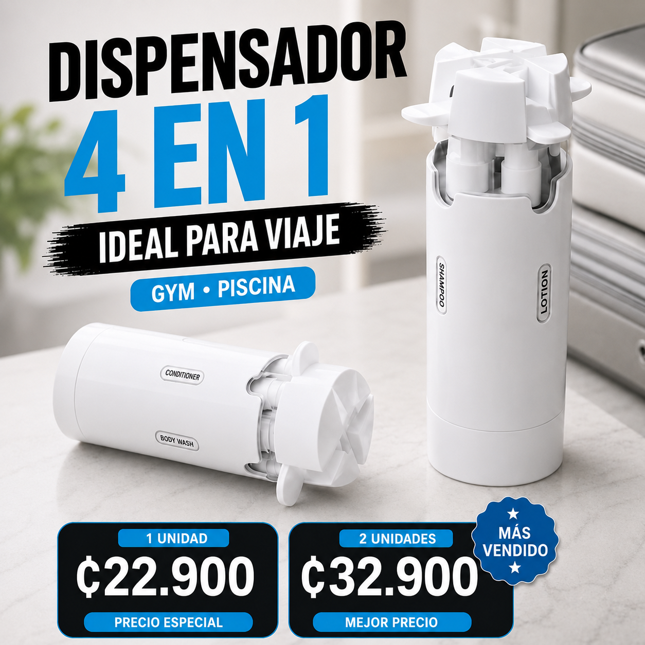 Dispensador de Shampoo y Acondicionador - 4 espacios