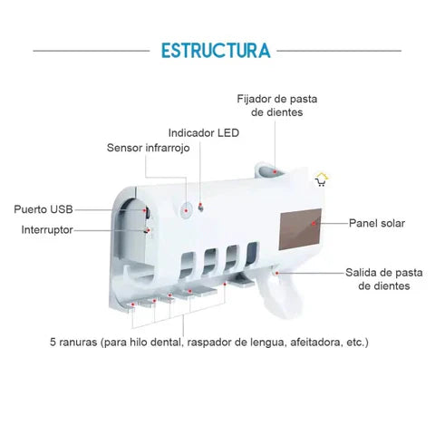 Porta Cepillos Dental con Esterilizador UV🪥🦷 y Dispensador Automático de Pasta