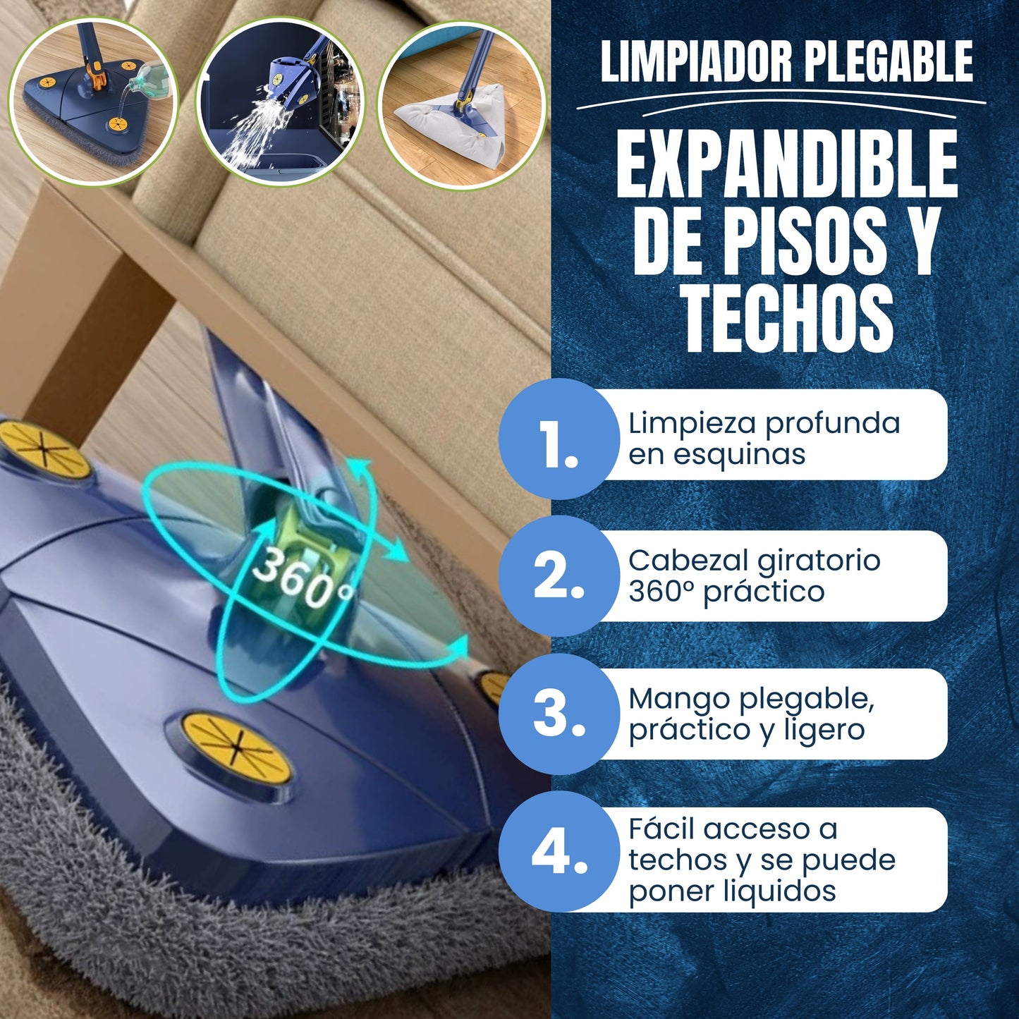 TriClean - LIMPIADOR PLEGABLE DE PISOS Y TECHOS TRIANGULAR 🧼