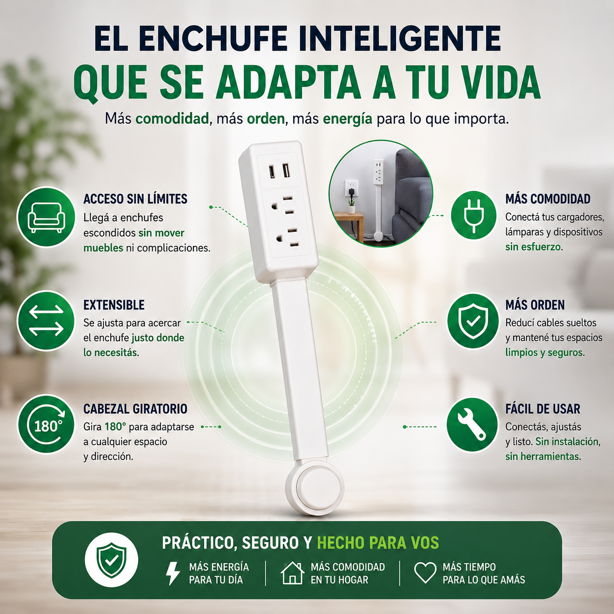 Extension de Enchufe 🔌 ¡EL FIN DE LOS ENCHUFES INCÓMODOS!