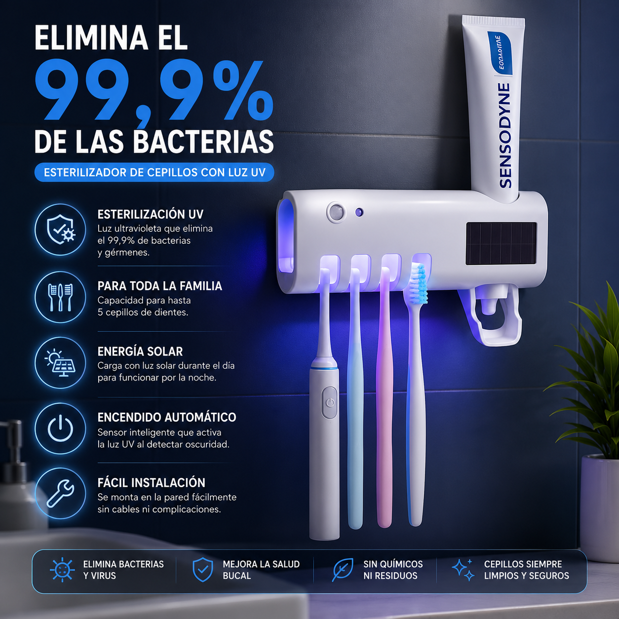Porta Cepillos Dental con Esterilizador UV🪥🦷 y Dispensador Automático de Pasta