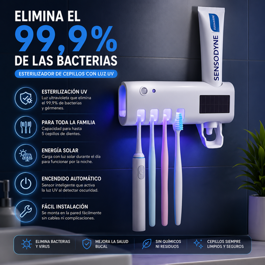 Porta Cepillos Dental con Esterilizador UV🪥🦷 y Dispensador Automático de Pasta
