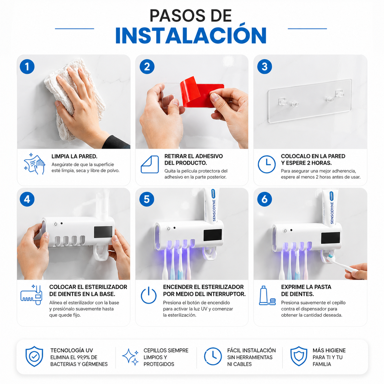 Porta Cepillos Dental con Esterilizador UV🪥🦷 y Dispensador Automático de Pasta